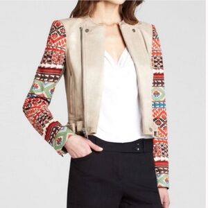 BCBGMaxAzria Moto Jacket Tribal Print Sleeves Size XS